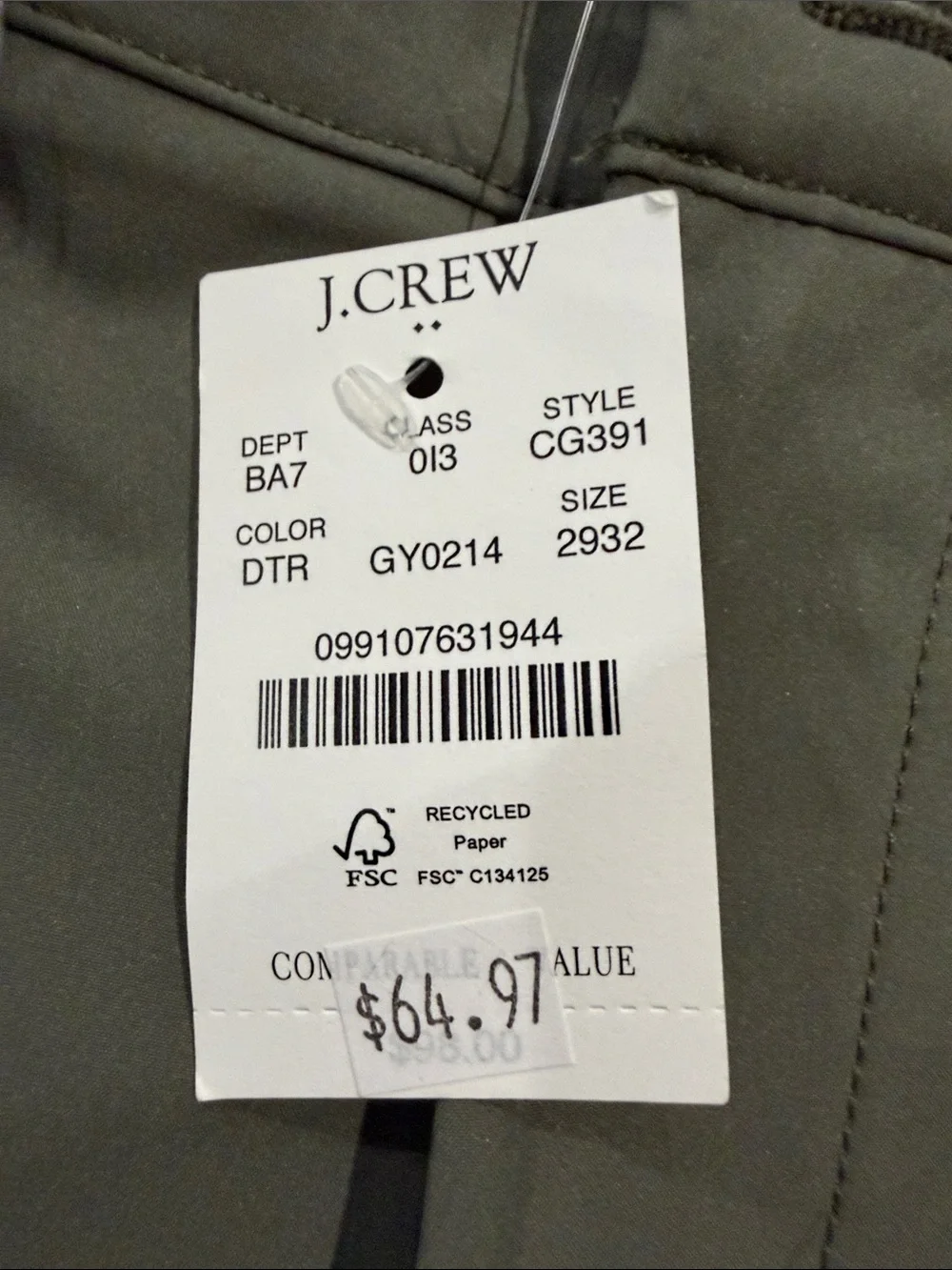 J. Crew Olive Green Men's Chinos